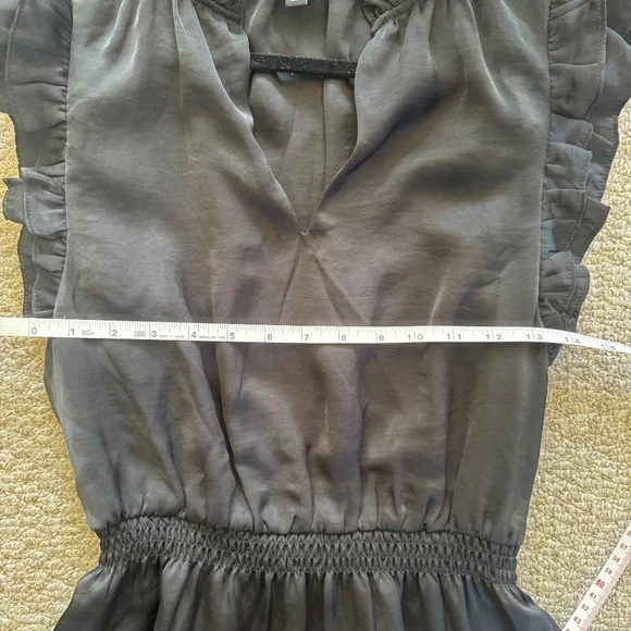 Steve Madden Prairie Dreams Satin V-Neck Ruffle Cap Sleeve Mini Blouson Dress S - Picture 14 of 16